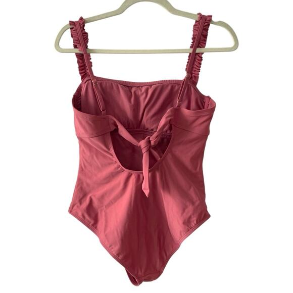 Kona Sol Pink One-Piece Swimsuit with Ruffled Straps | Size Medium - Picture 3 of 5
